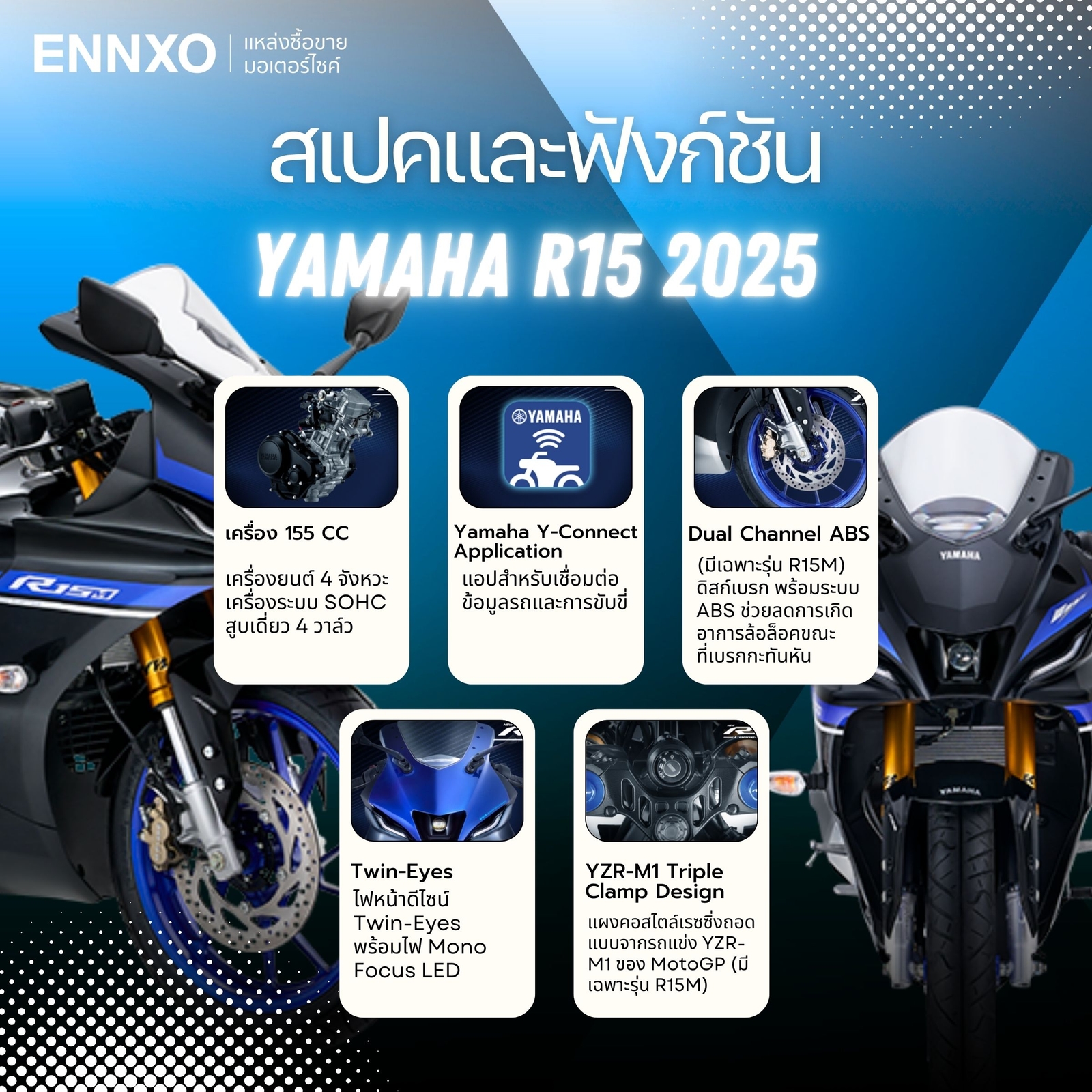สเปคและฟังก์ชัน Yamaha R15 2025 ทุกรุ่น