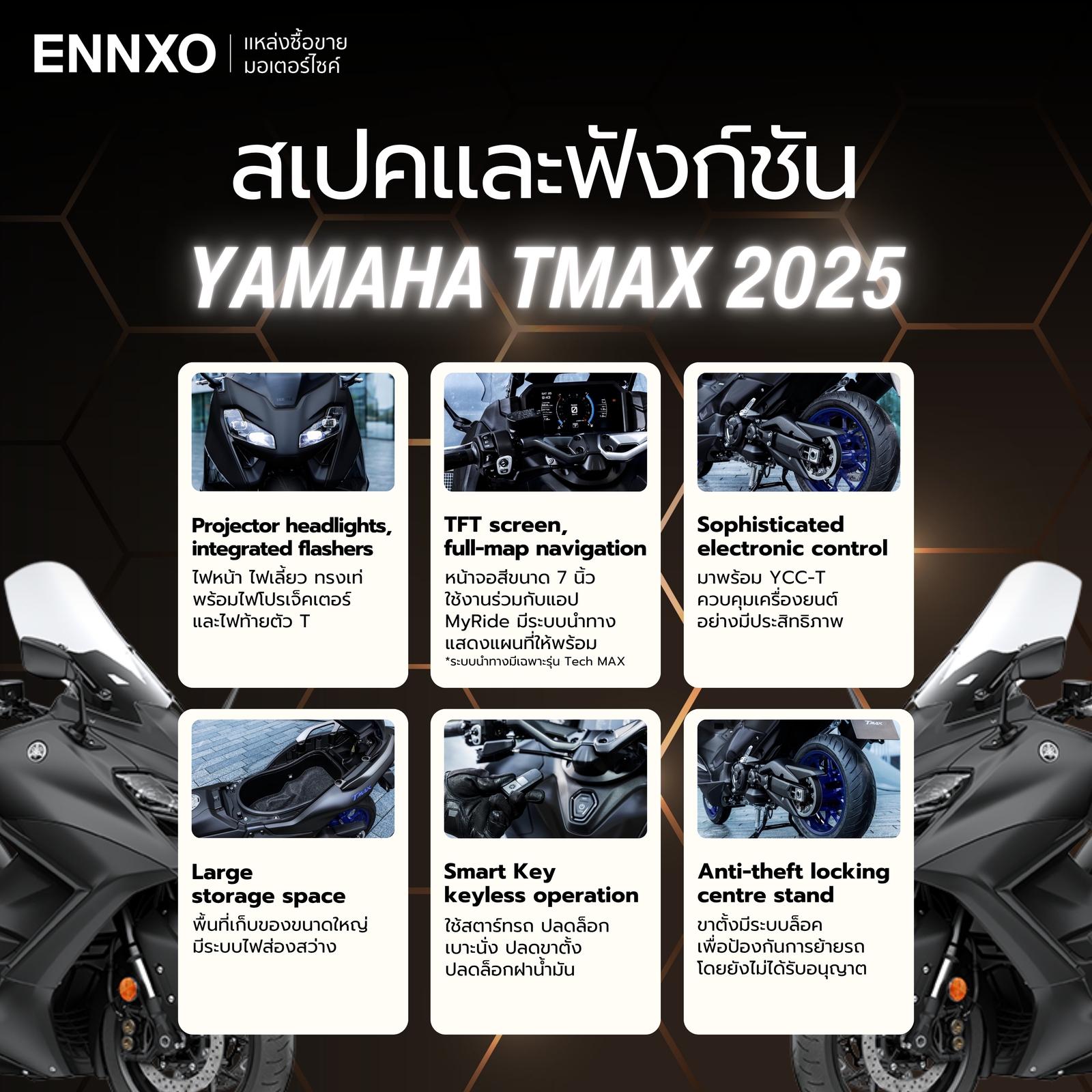 ฟังก์ชันเด่นๆ ของ Yamaha TMAX 2025