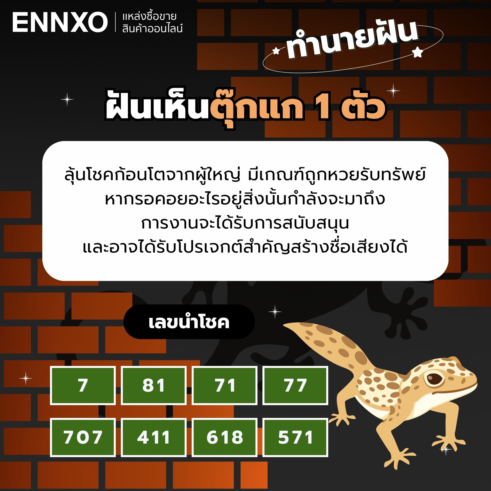 เลขเด็ดฝันเห็นตุ๊กแก-1ตัว
