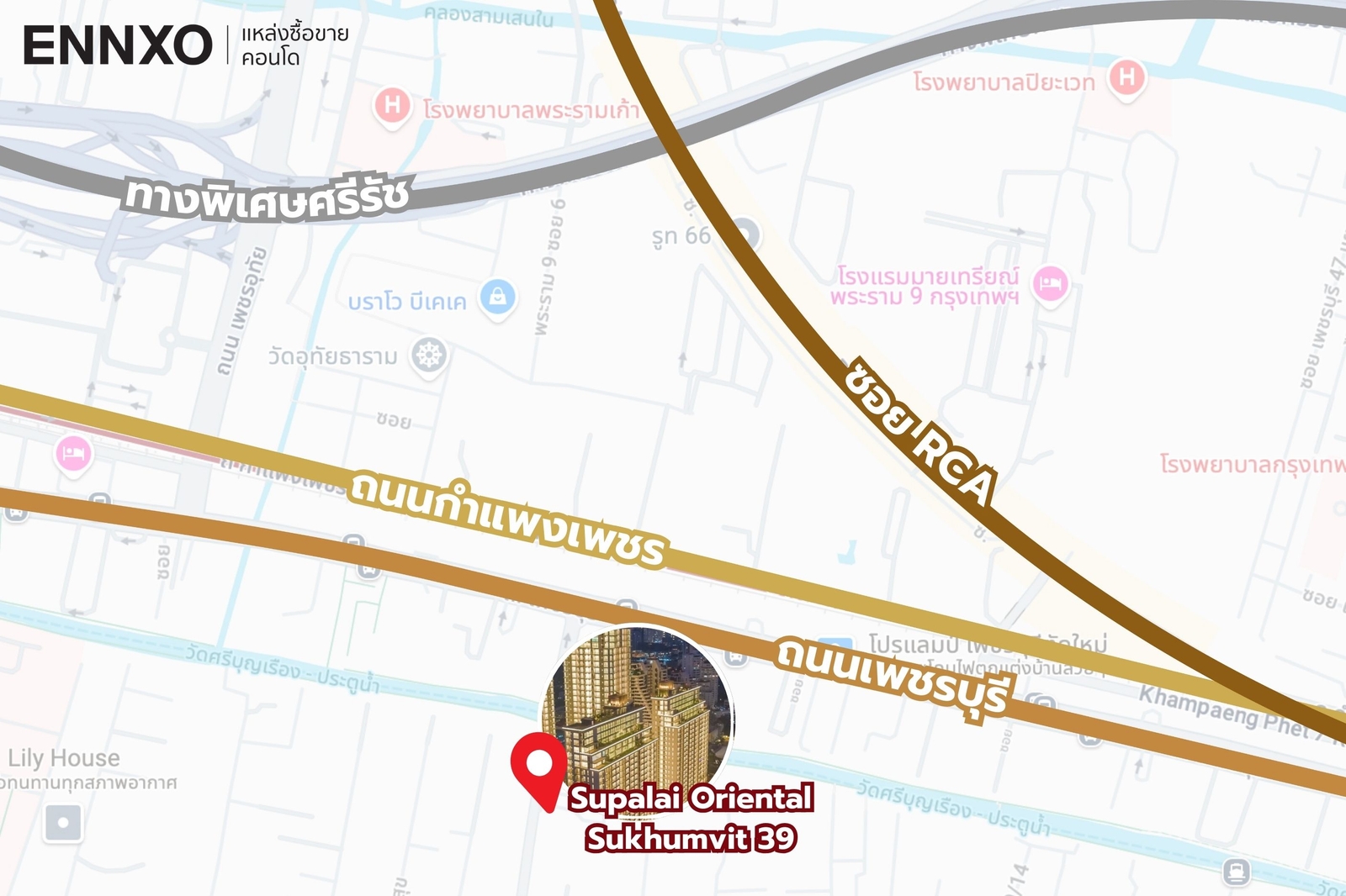 แผนที่เดินทางไปยัง Supalai Oriental Sukhumvit 39