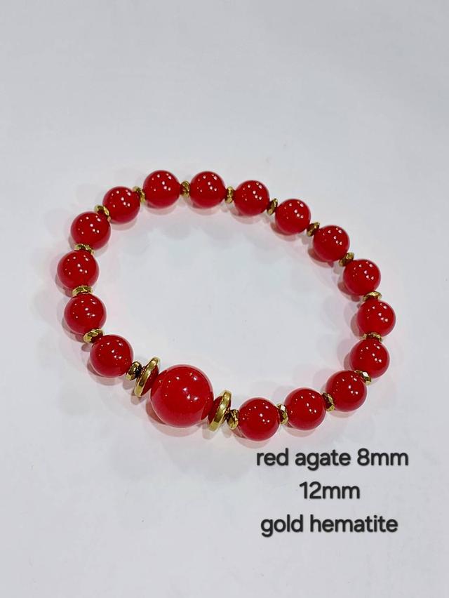 ข้อมิอหินมงคล red agate 8-12 m.gold hematite ยาว 19.5 cm. รูปย่อยที่ 2