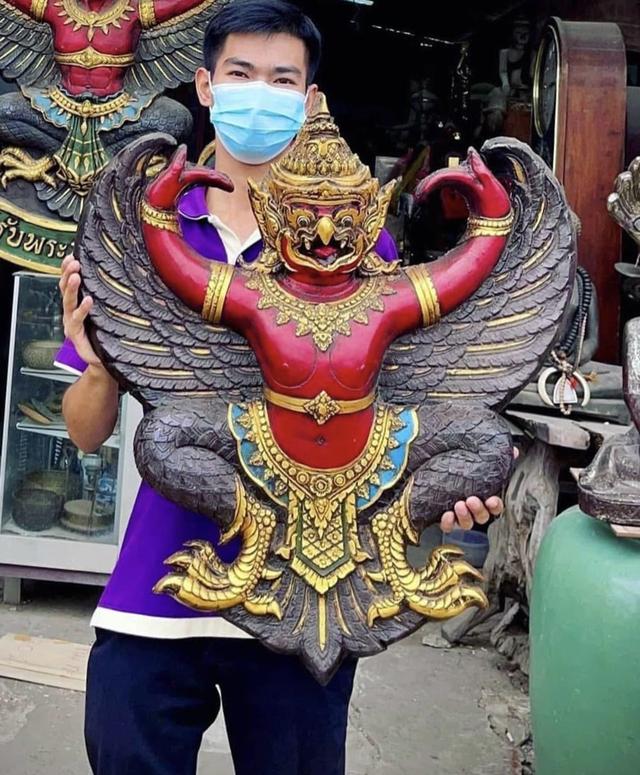 พญาครุฑแขวนผนัง ครุฑหน้าดุ ขนาด65x65cm ครุฑหน้ายักษ์