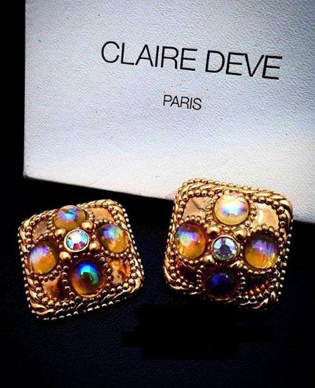 Vintage Jewelry Rare Claire Deve PARIS Haute Couture Cabochon Clp Earring 1960's 1