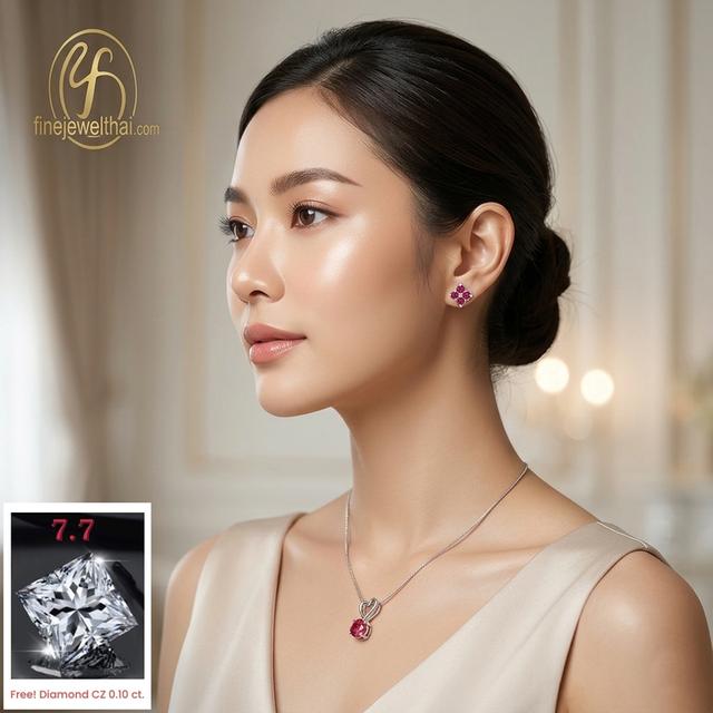 Finejewelthai ต่างหูทับทิม พลอยแท้ เสริมมงคล R3061rb