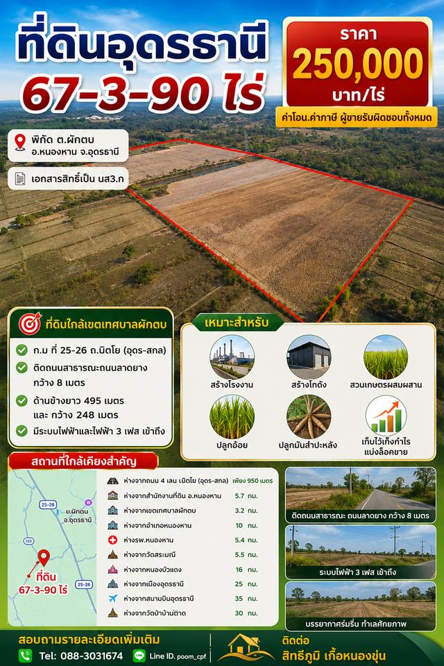 ขายที่ดิน 67-3-90 ไร่ อ.หนองหาน จ.อุดรธานี ( เจ้าของขายเอง) 1