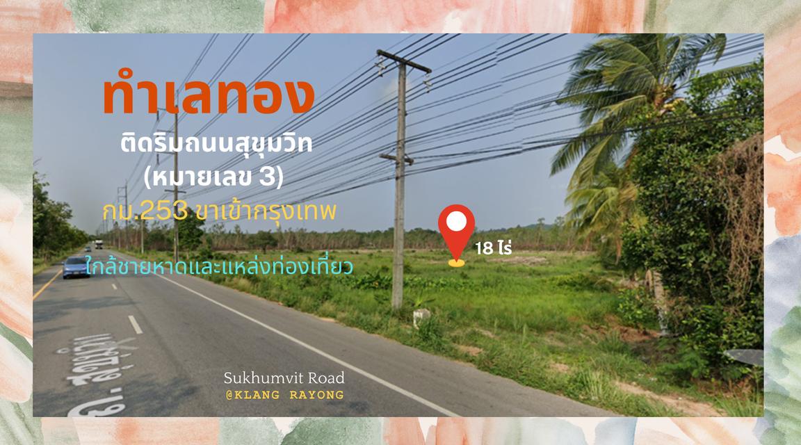 ขายที่ดินทำเลทอง 18 ไร่ ติดริมถนนสุขุมวิท กม.253 อ.แกลง จ.ระยอง 