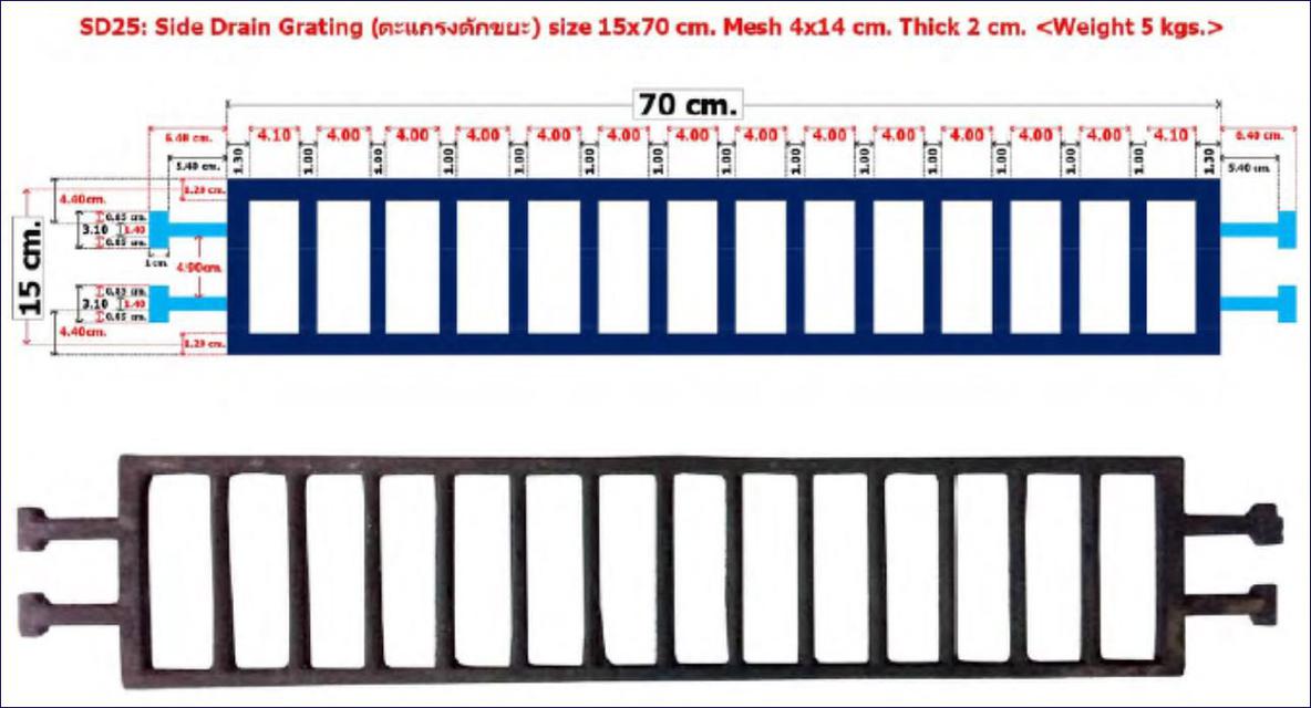 Curbed Drainage Grating Scupper ตะแกรงดักขยะด้านข้างฟุตบาท