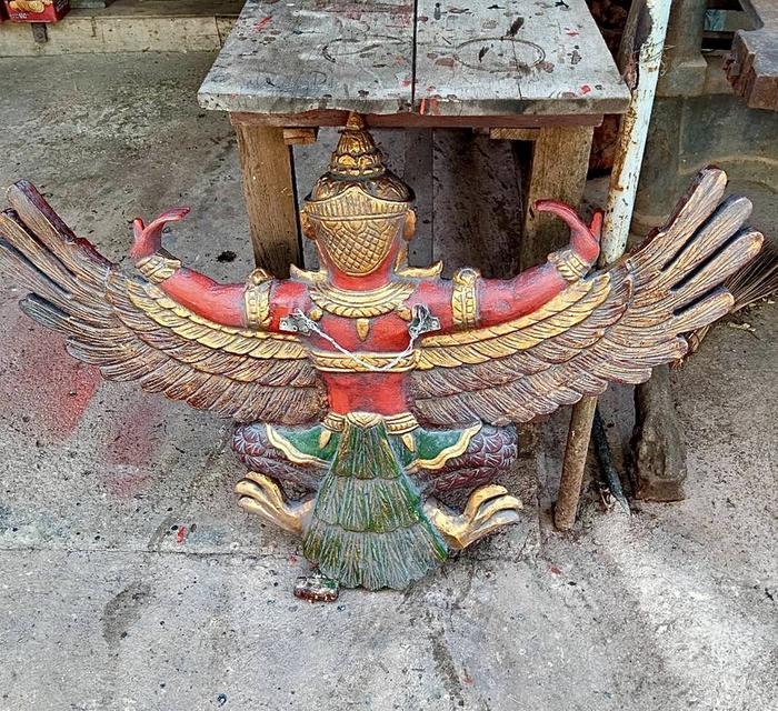 พญาครุฑไม้สัก ครุฑไม้สัก ขนาด1เมตร ครุฑไม้แกะสลัก