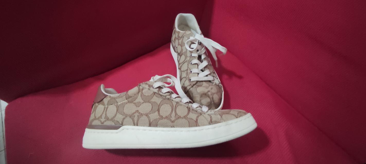 รองเท้าผ้าใบ Coach รุ่น High Line Sneaker In Signature Canvas สีเบจ