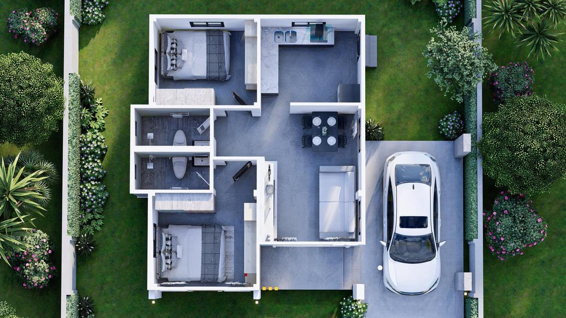 บ้านเดี่ยว 2 ห้องนอน 2ห้องน้ำ 2