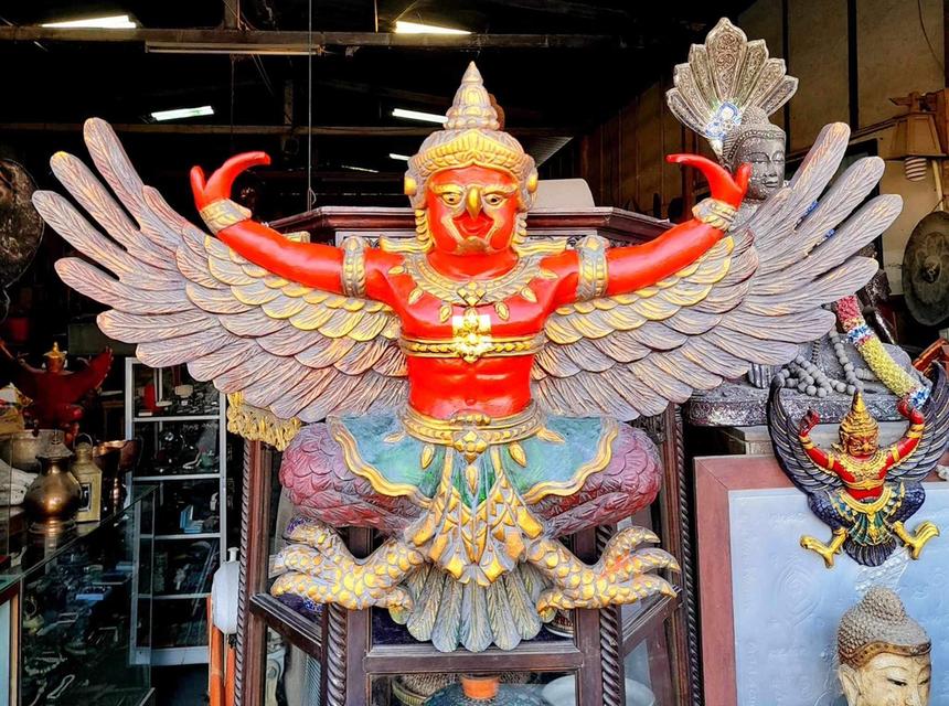 พญาครุฑไม้สัก ครุฑไม้แกะสลัก ขนาด110ซม