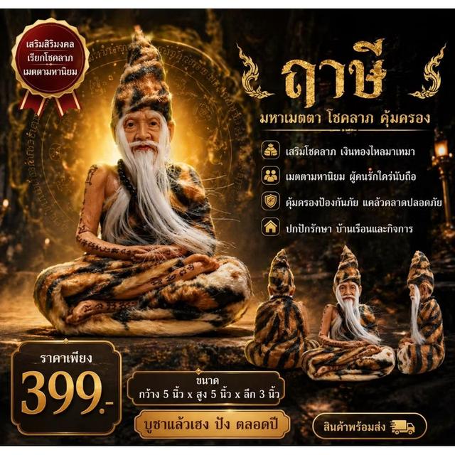รูปฤาษี เสริมโชคลาภ คุ้มครองป้องกันภัย ขนาด 5 นิ้ว งานละเอียด สายมูห้ามพลาด