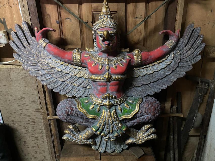 พญาครุฑไม้สัก ขนาด1เมตร20ซม ครุฑไม้แกะสลัก 7