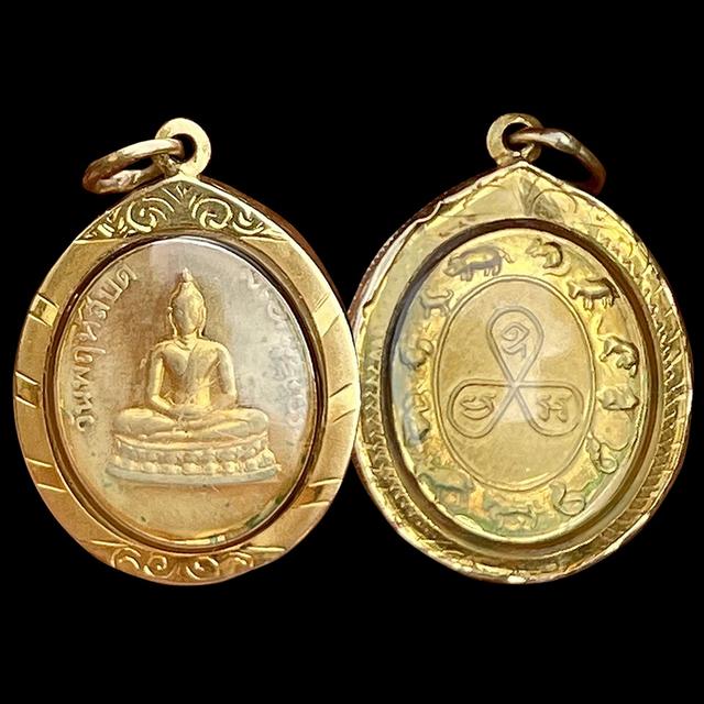 พระประจำวันพฤหัสบดี ปางสมาธิ หลัง12นักษัตร เนื้อทองคำ กรอบทอง 2