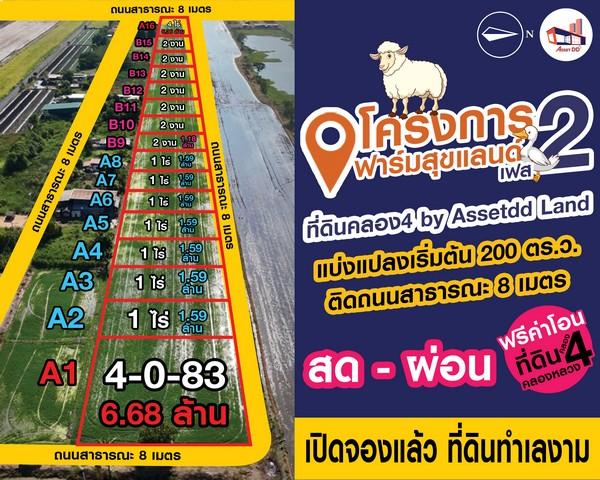 ที่ดินราคาถูก!!!คลอง4คลองหลวง ไร่ละ 1.59ล้านบาท ผังสีชมพู 1