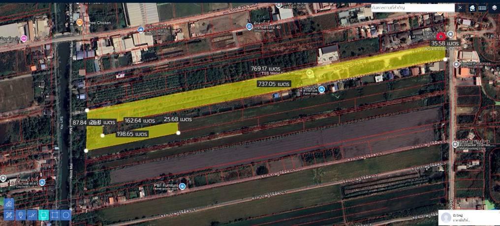 ที่ดินติดถนน 20ไร่ ราษฏร์นิมิตร ใกล้ทางขึ้น-ลงด่วนหทัยราษฏร์ 2