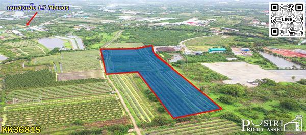 ขายที่ 31 ไร่ หน้ากว้างมาก 133 เมตร ราคาคุ้มสุดในตลาดเชื่อมต่อหลายเส้นทาง ถนนสวนส้ม บางปลา และพระราม 2 - KK3681S 2