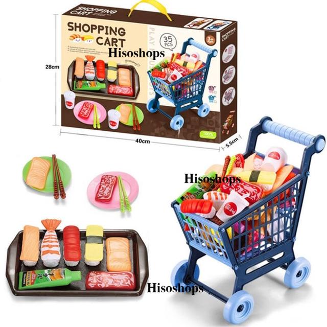 SHOPPING CART 35 Pcs.รถเข็นอาหาร จำลองร้านซูชิ 35 ชิ้น ของเล่นเสริมพัฒนาการและจินตนาการด้วยของเล่นชุดใหญ่