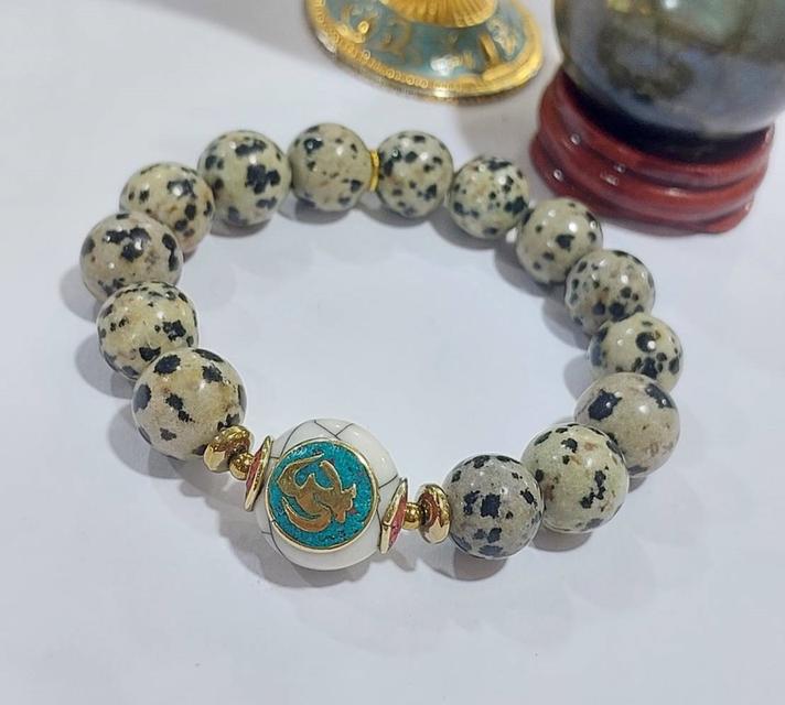 ข้อมือลูกปัดหินดัลเมเชี่ยนแจสเปอร์ Dalmatian Jasper ขนาด 12 มิล ลูกปัดหินเนปาล ขนาด18เซนต์ 5