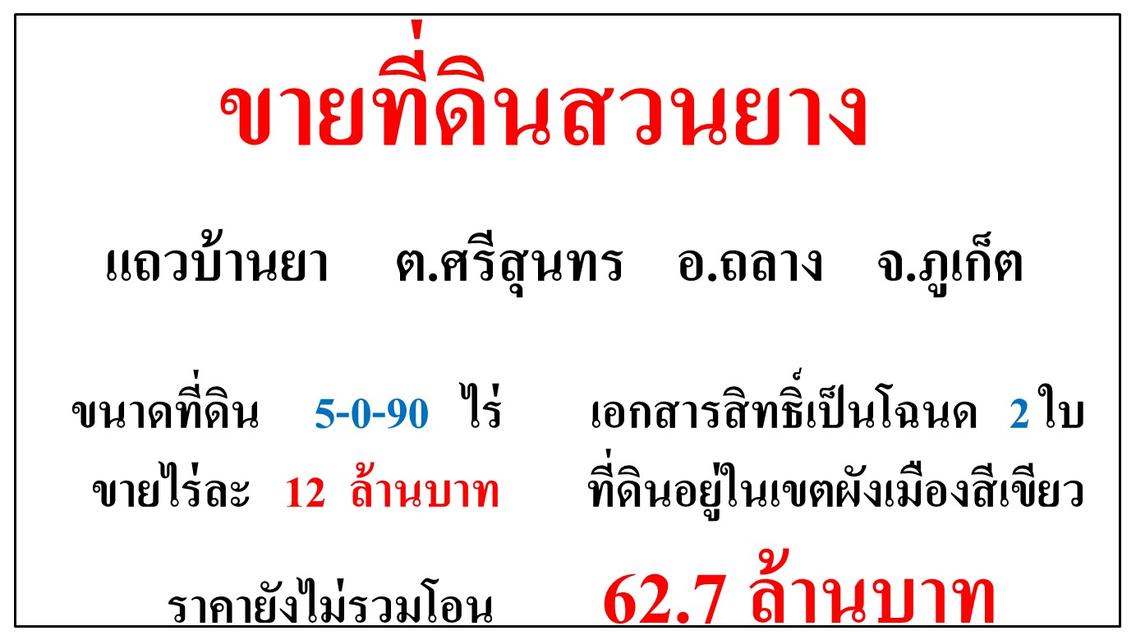 ขายที่ดินสวนยาง ขนาด 5-0-90 ไร่  แถวบ้านยา  ต.ศรีสุนทร  อ.ถลาง  ภูเก็ต 1