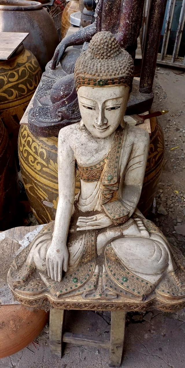 พระพุทธรูปไม้แกะสลัก พระไม้มัณฑะเลย์ พระไม้โบราณ ศิลปะพม่า