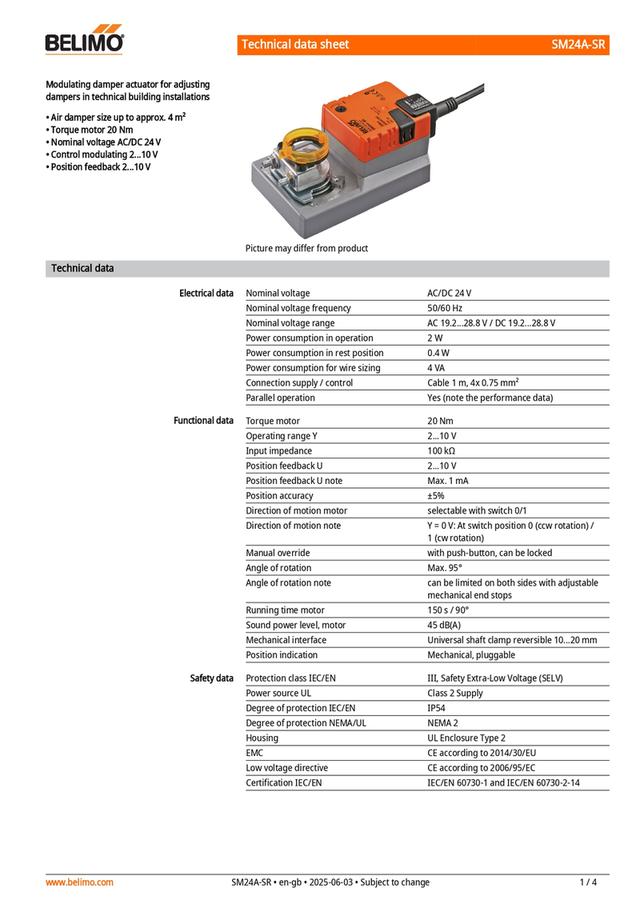 BELIMO SMU24-SR Damper Actuator
