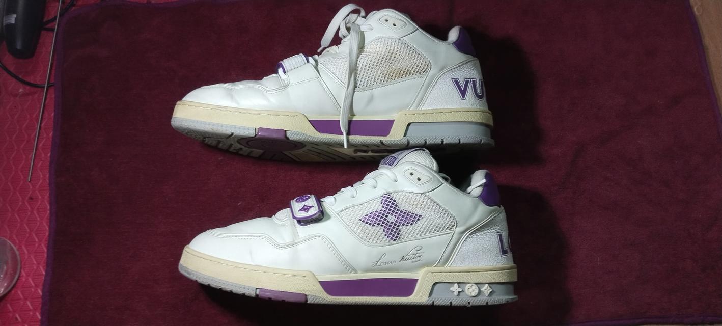 louis vuitton white/purple leather and mesh lv trainer sneakers 3