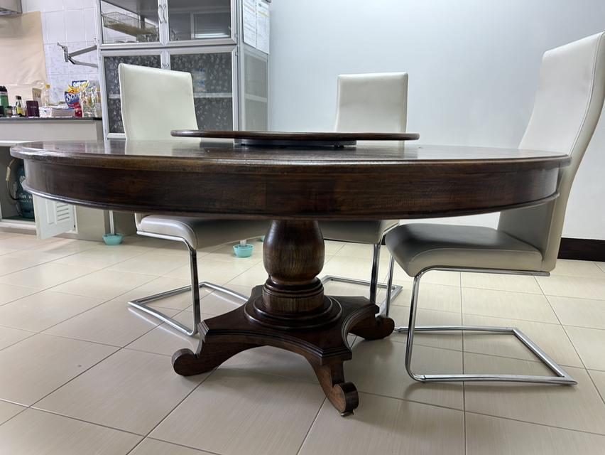 โต๊ะกลม โต๊ะไม้สักทอง โต๊ะกินข้าวกลม Dia 1.6M โต๊ะจีน พร้อมเก้าอี้