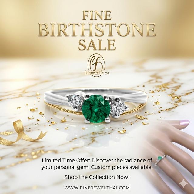 Finejewelthai แหวนมรกตแท้ เสริมมงคล พลอยประจำเดือนเกิด