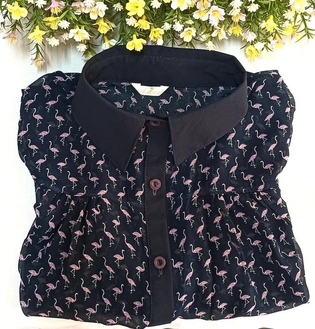 เสื้อเชิ้ตชีฟองแขนยาวพิมพ์ลาย, สีน้ำเงิน