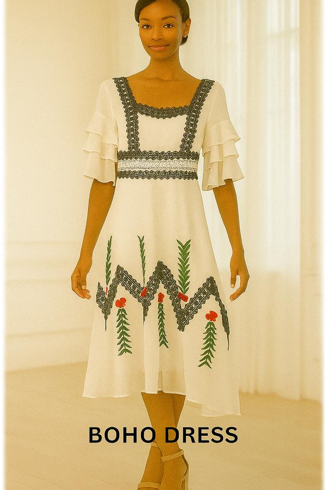 เดรส Cottagecore ลูกไม้ขาวปักลาย White Embroidered Cottagecore Dress with Lace @SP048 4