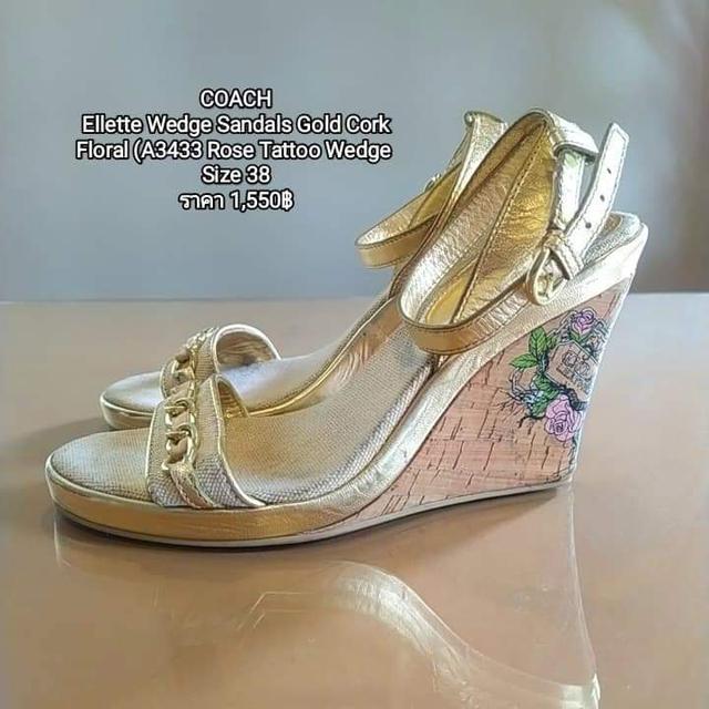 COACHEllette Wedge Sandals Gold CorkFloral (A3433 Rose Tattoo Wedge Size 38ราคา 1,550฿ 1