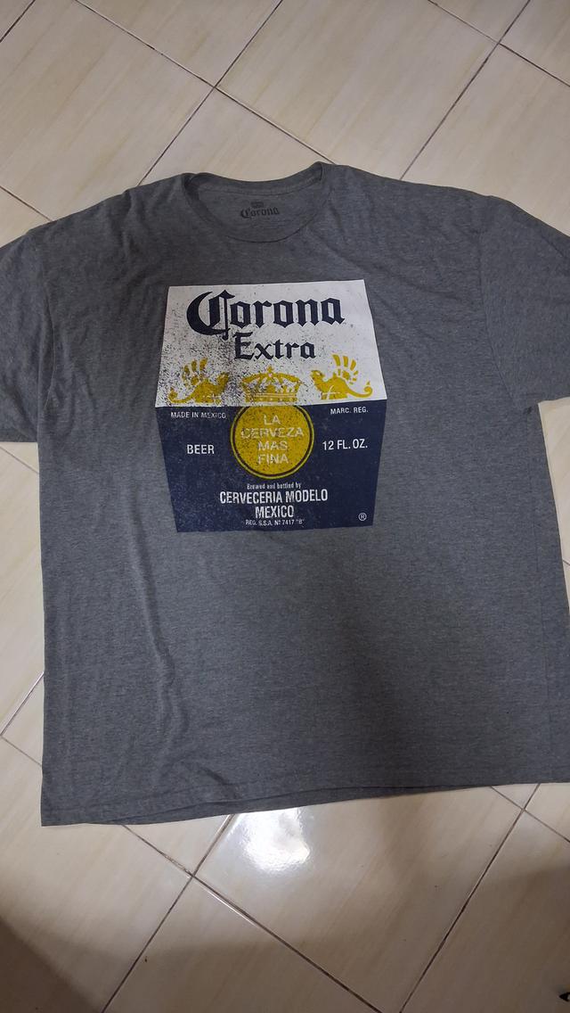 เสื้อยืดวินเทจมือสอง สีเทา ตัวใหญ่ Corona Extra T-Shirt Official Beer Men's Short Sleeve Pullover