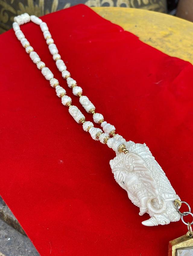 สร้อยงาช้าง สร้อยงาช้างแกะสลัก สร้อยงาช้างแท้ทั้งเส้น ขนาดยาง14นิ้ว ปลายงาแกะสลัก 8