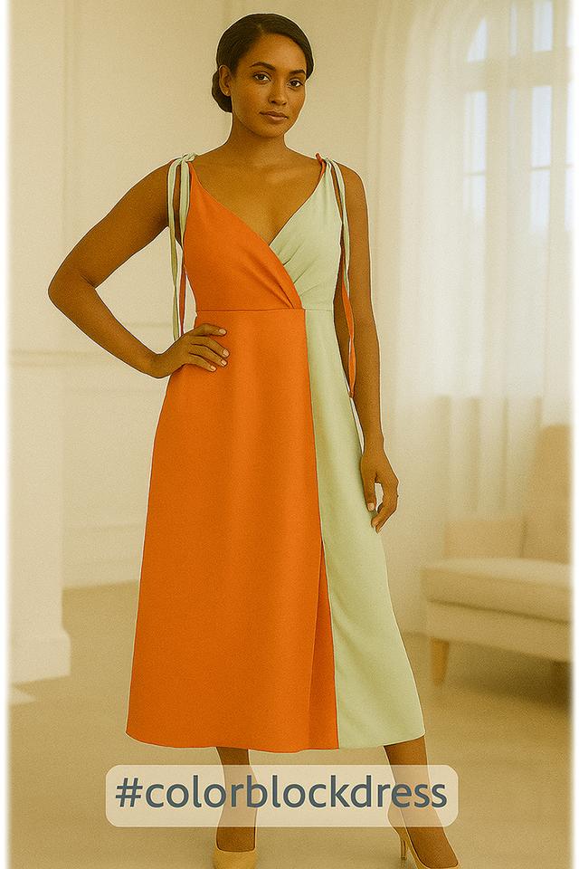 เดรสสลิปมิดี้สีทูโทน เดรส Color-Block Slip Midi @SP042