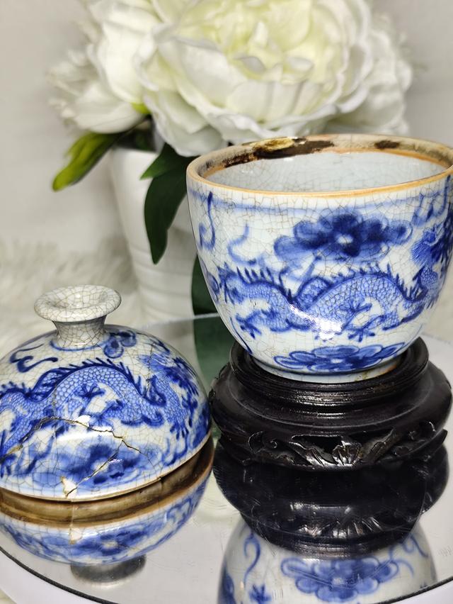 โถฝาปิดกังใสเขียนครามลายมังกรท่องเล่นแก้วคู่ สูง12cm. รวมฝา มีตราประทับ"ผลิตในรัชสมัยซุนจือแห่งราชวงศ์ชิง" รูปที่ 5