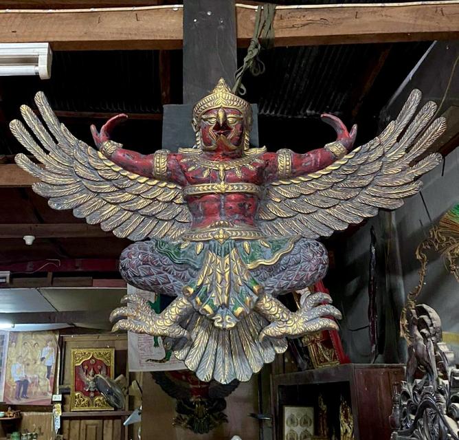 พญาครุฑไม้สัก ขนาด110ซม ครุฑไม้แกะสลัก