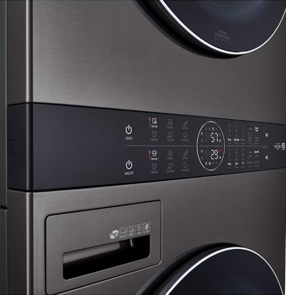 LG เครื่องซักผ้าฝาหน้าและเครื่องอบผ้า WashTower 21/16kg AI DD สีดำ รุ่น WT2116SHBB ระบบ Smart Inverter