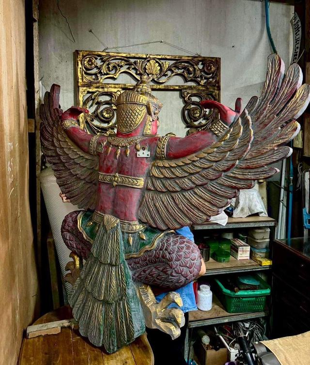 พญาครุฑไม้สัก ขนาด145ซม ครุฑไม้แกะ