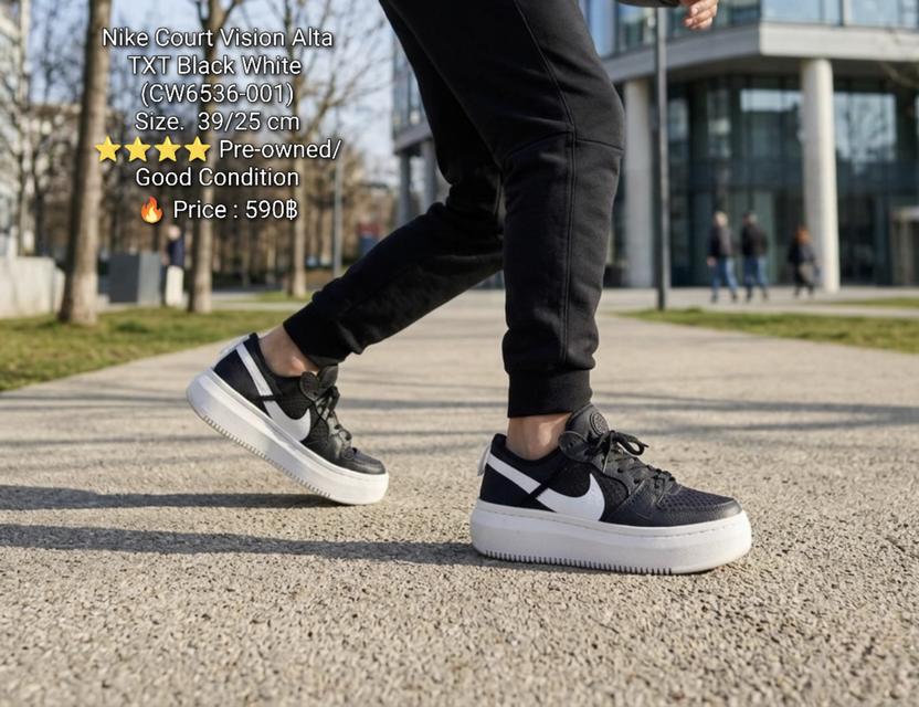 Nike Court Vision Alta TXT Black White (CW6536-001)Size. 39/25 cm⭐️⭐️⭐️⭐️ Pre-owned/ Good Condition🔥 Price : 590฿ รูปย่อยที่ 1