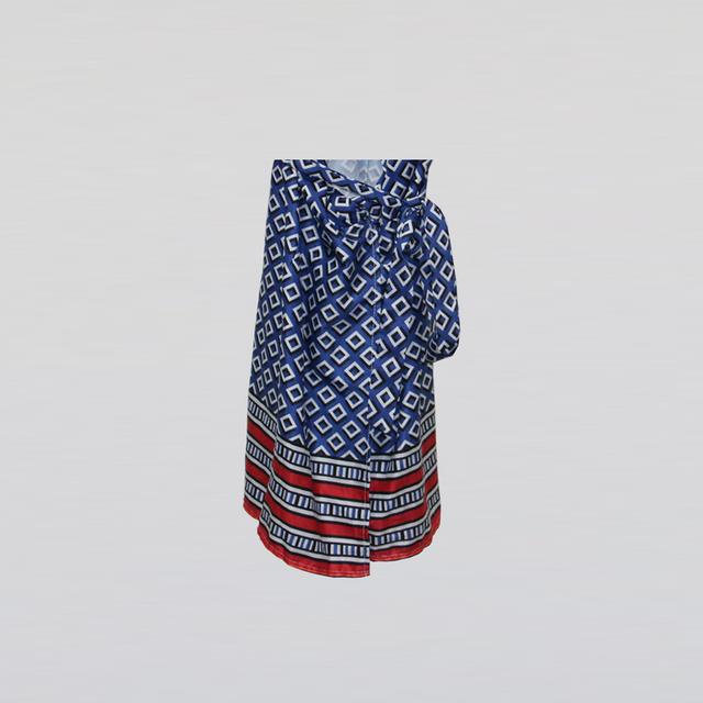 เดรสพันหน้าพิมพ์ลายกราฟิกสีนํ้าเงิน (Blue Geometric Print Wrap Dress)@SP031 7
