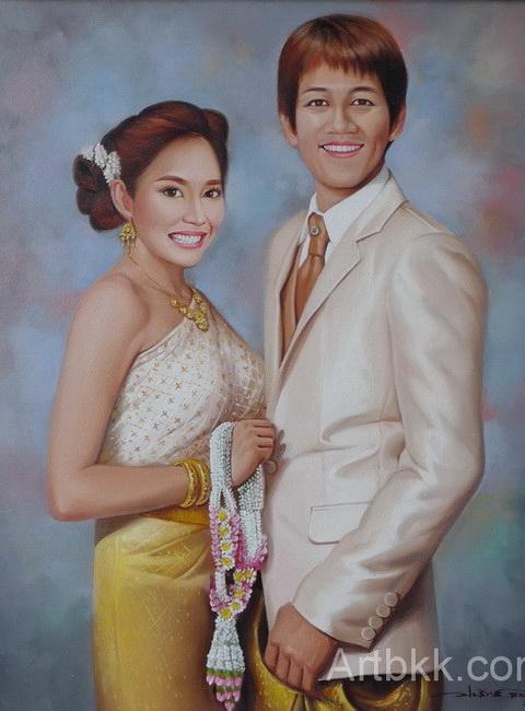 ของขวัญวันแต่งงานภาพวาดสีน้ำมันพรีเวดดิ้งคู่รัก