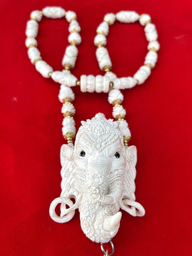 สร้อยงาช้างแกะสลัก สร้อยคองาช้าง สร้อยงาช้างแท้ทั้งเส้น ขนาดยาง14นิ้ว ปลายงาแกะสลัก 8