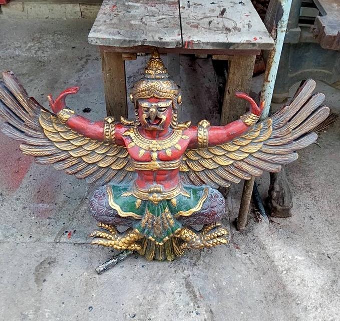 พญาครุฑไม้สัก ครุฑไม้สัก ขนาด1เมตร ครุฑไม้แกะสลัก