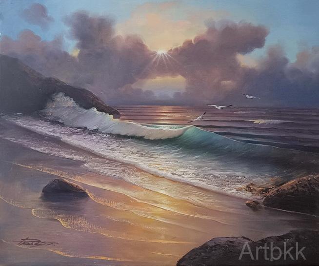 วาดภาพวิวทิวทัศน์ทะเลป่าภูเขา วาดภาพตามแบบรีโปรดักชั่นพรีออเดอร์ รูปที่ 15