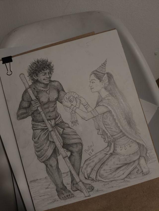 รับวาดรูปลายเส้นดินสอ ลายไทย