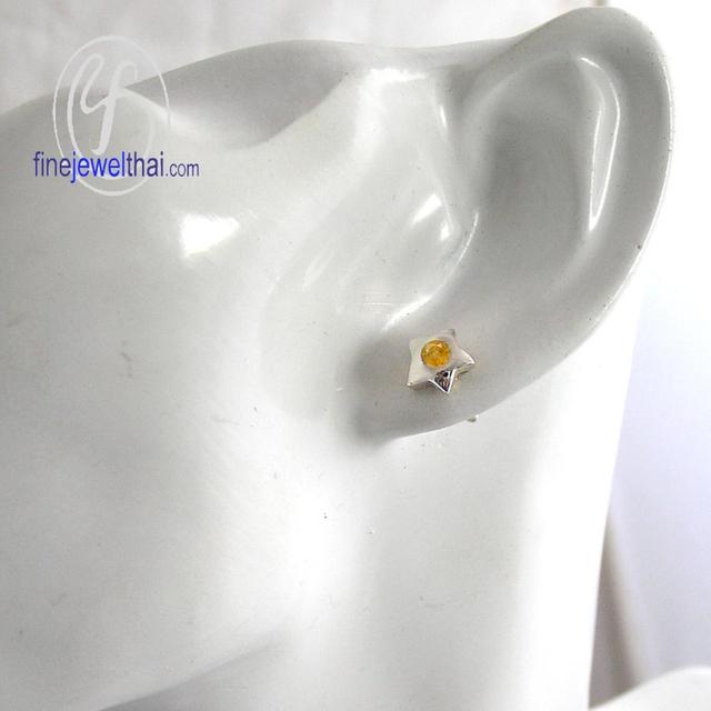 Finejewelthai ต่างหูรูปดาว ต่างหูซิทรินแท้ พร้อมใบรับรอง E1004