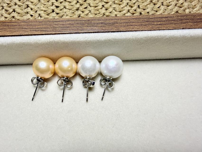 ต่างหูไข่มุกแท้ ทรงกลม ตัวเรือนเงินแท้ รูปที่ 2