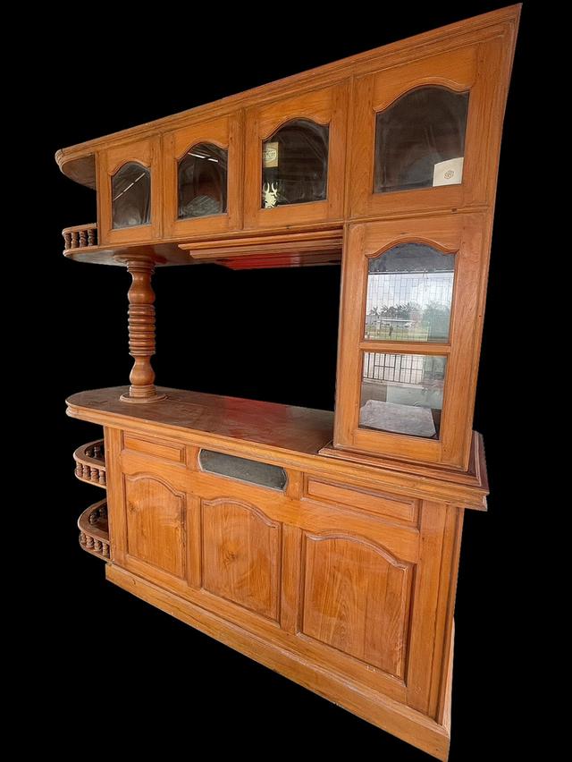 ตู้บาร์ไม้สักทอง เคาน์เตอร์บาร์ไม้สัก 3ชั้น บานกระจก ไม้สักทองคุณภาพ