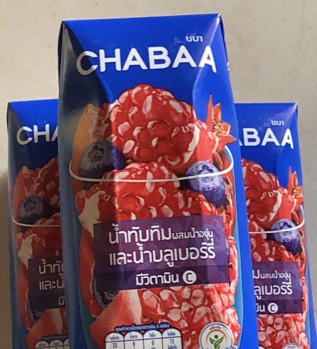 ขาย ยกลัง CHABAA น้ำทับทิมและน้ำบลูเบอร์รี่ผสมน้ำองุ่น 40% 180 มล.